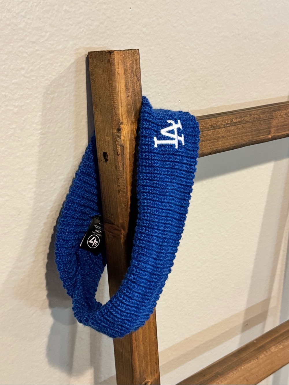 Knitted Blue Headband with White LA Logo - Women’s Hair Accessory